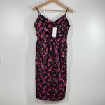 Socialite ‎ Black Floral Cutout Midi Dress MP Medium Petite Ruched Bust Cotton Photo 2