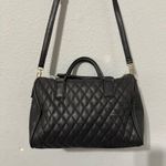 Mango  Quilted Black Faux Leather Satchel Handbag Gold Hardware Crossbody Strap Photo 3