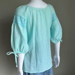 Vintage Sea Glass Blue Peasant Top Blouse Crotchet Lace Size M Size M Photo 4