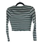 SheIn  Womens Striped V-Neck Long Sleeve Crop Top Green White Ribbed Size M Photo 1