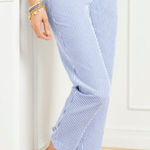 Talbots  The Perfect Crop Pants Size 18 Curvy Seersucker Light Blue White Cottonj Photo 0