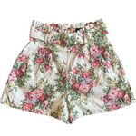 Majorelle  Floral Print Shorts Linen Blend w/ Belt Ivory Stretch Size Small Women Photo 0