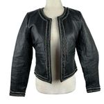 Boston Proper Genuine Leather Cropped Biker Jacket Metallic Chain Trim Size 4 Photo 0
