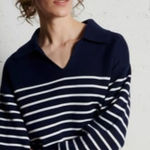 Kerri Rosenthal Striped Heart Polo Nautical Blue White Sweater Women’s Size S Photo 0