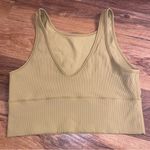 Lululemon  Yellow Ribbed CropTank Top Athletic High Neck V Neck Size L/XL Stretch Photo 4