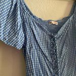 SO  Junior’s Blue Plaid Cropped Front Lace Up Top Flutter Sleeves Size XL Photo 3