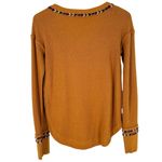 Free People We The  Mustard Yellow Rainbow Embellished Thermal Top Size Medium Photo 4