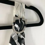 ABS Allen Schwartz  Maxi Dress Formal Low Back V Neck Silk Blend Black White 12 Photo 2