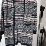 Monteau  Open Front Hoodie Cardigan Sweater Womens M Multicolor Aztec Duster Long Photo 1