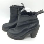 Dr. Martens Magdalena Fur Lined Boots Block Heel Pebbled Leather Black Womens 5 Photo 2