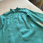 CHAPS  Button Up Collared Linen Shirt Blue Sz 2X DEFECT HOLE Photo 14