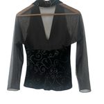J.R. Nites By Caliendo Vintage 90s Y2K Black Velvet Top Mesh Sleeves and Back Size 10 Photo 1