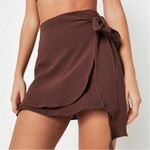 Missguided  Women's‎ Cheesecloth Wrap Coverup Mini Skirt Brown Petite Size 6 NWT Photo 1