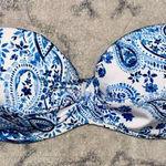H&M  Bikini Top 32B Blue Floral Paisley Bandeau Strapless Push Up Photo 0