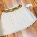 Gianni Bini NWT  XS Cream Gold Beaded Belt Mini Skirt Layered Flare Summer Photo 1