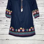 Mello Day NWT Size S Navy Blue Boho Embroidered Keyhole Tassel Tie Sheath Dress Photo 2
