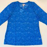 LOGO By Lori Goldstein Lace Sheer 3/4-Sleeve Tunic Top Ibiza Blue Large NWT Photo 4