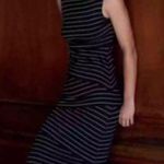 Bailey 44 Dress Black & White Stripes Column Eve Midi Dress S GUC Tiered Anthro Photo 3