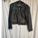 Womens Black Leather Jacket With Zip Front & Pockets By Saguaro Size M Size M Photo 2