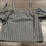 Love Tree  Off Shoulder Tie Sleeve‎ Cropped Gray White Striped Blouse Size Large Photo 0