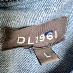 DL 1961 Chambray Kiki Mini Dress Raw Fringe Hem Off the Shoulder Short Sleeve L Photo 8