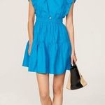 Line and Dot Ocean Blue Ruffled Flounce Poplin Mini Dress Size M Photo 0