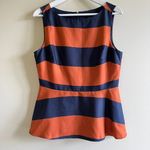 Banana Republic Sleeveless Rugby Stripe Peplum Top Cognac Navy Color Size 10 Photo 1