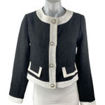 Lulus  Women's Black White Button Up Pearl Tweed Faux Pocket Blazer Jacket Sz XS Photo 0