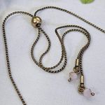 Antique Gold Finish Sliding Bolo Crystal Necklace Faux Pearl Earrings Set Photo 3