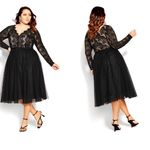 City Chic  Black and Tan Rare Beauty Lace Bodice Long Sleeve Midi Dress Size 18 Photo 5