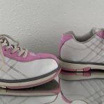 Brunswick Y2K White Bubblegum Pink Quilted Lace Up Casual Bowler Oxford Sneakers Photo 2