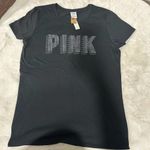 Victoria's Secret  PINK Black Silver Shine Rhinestone Bling Tee Shirt Photo 3