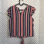 Twine & String  blue pink‎ striped tie front blouse Photo 1