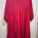 Loft Red Dress Petite Tiered Mini Casual Long Sleeve V Neck Photo 0
