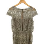 Tadashi Shoji  16 Blouson‎ Lace Sheath Dress Cap Sleeve Illusion Gold Beige Event Photo 7