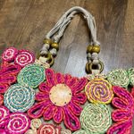 Cappelli Bright Floral Straw Tote Bag Beach Pink Photo 8