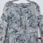 Mac Duggal Floral Embroidered Illusion Long Sleeve Gown Platinum Silver NWT 8 Photo 5