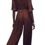 ZARA  Women’s Brown Satin Effect Pleated Stretch Jumpsuit Size Small Photo 1