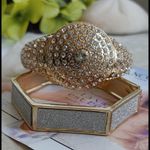 2 Gold with Crystal Shimmer Bangle Bracelets Hinge / Clamper Style Photo 1