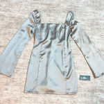 Wild Fable Women XS Silver Metallic Square Long Bell Sleeve Satin MIdi Dress New Photo 0