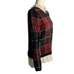 Tahari  Layered Look Flannel Sweater M Red Plaid Long Sleeve Collar Keyhole Back Photo 4