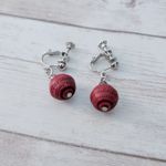Vintage Clip On Earrings Dark Red Patterned Ball Dangle Photo 5