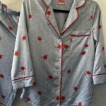 Kate Spade Blue Floral Satin Pajamas Size Large Red Photo 0