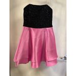Xtraordinary Extraordinary Pink Party Dress Black Sequin Strapless Tiered Mini Cocktail Photo 2