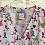 Sb Scrubs Care Heal Love cancer hope awareness butterflies hearts scrub top size M Photo 2