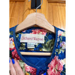Richard Warren 100% Silk Floral Jacket 14 Vintage Puff Sleeve Evening Top Blue Photo 1