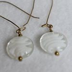 Vintage Unique White Swirl Glass Bead Dangle Bronze Fish Hook Chic Earrings Photo 1