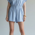 ZARA  Minimalist Summer Cotton Romper Medium Blue Vacation Resort wear Photo 0