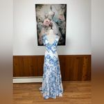 Gorgeous New Dessy Collection Social Bridesmaid Floral Chiffon Dress! Blue Size 0 Photo 4