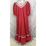 Vintage Prairie Red Lace Puff Sleeves Long Hostess Floral Dress Peasant Size S Photo 2